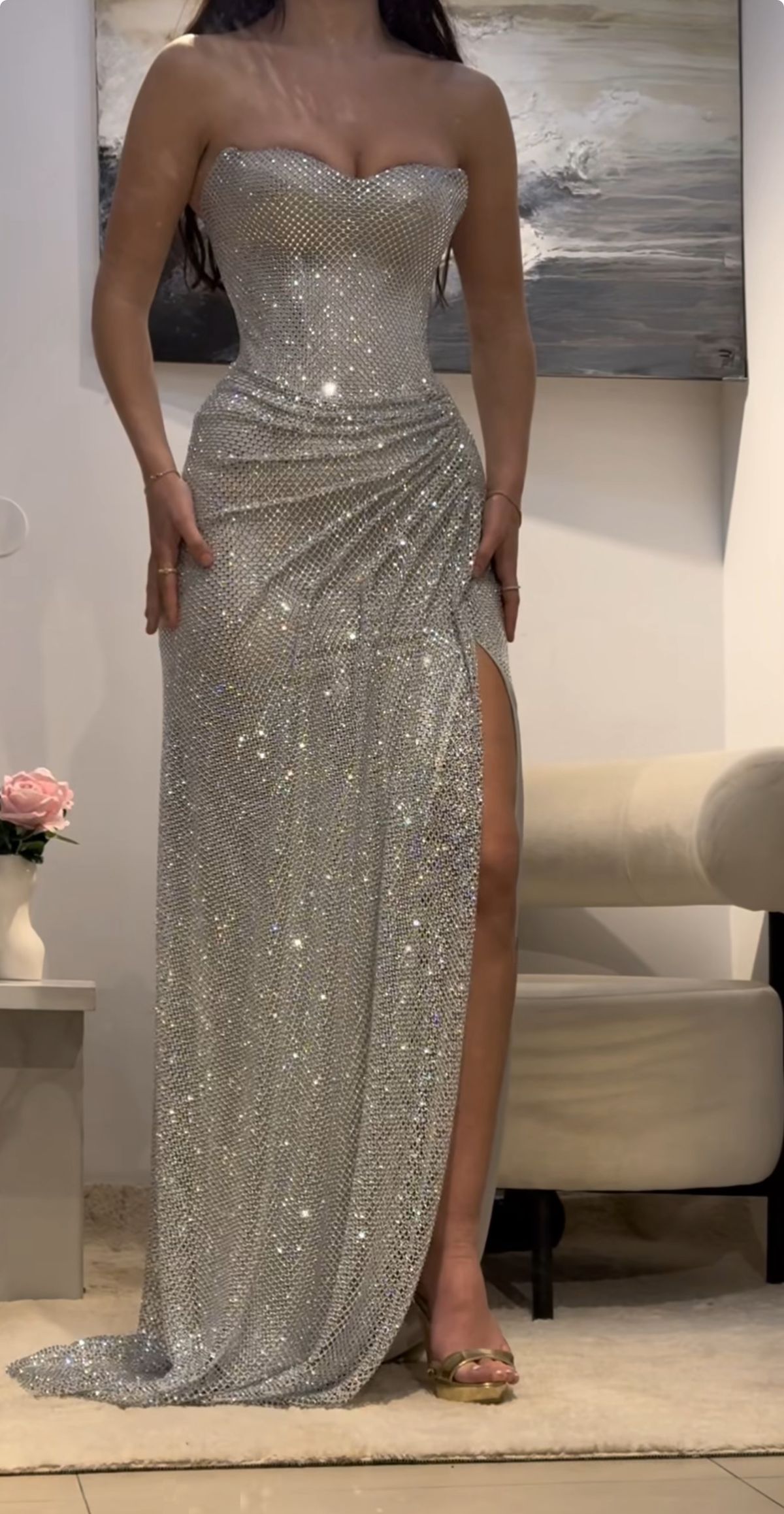 Elegant Mermaid Sweetheart Sequin Slit With Pleated Prom Dresses For Teens Party Dress 18th Birthday Outfits Prom Gown RB1496