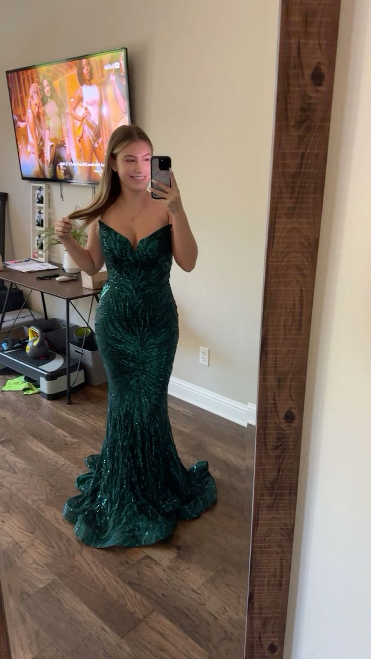 Elegant Mermaid Sweetheart Dark Green Sequin Long Prom Dresses For Teens Formal Dress Birthday Outfits Prom Gown RB1510