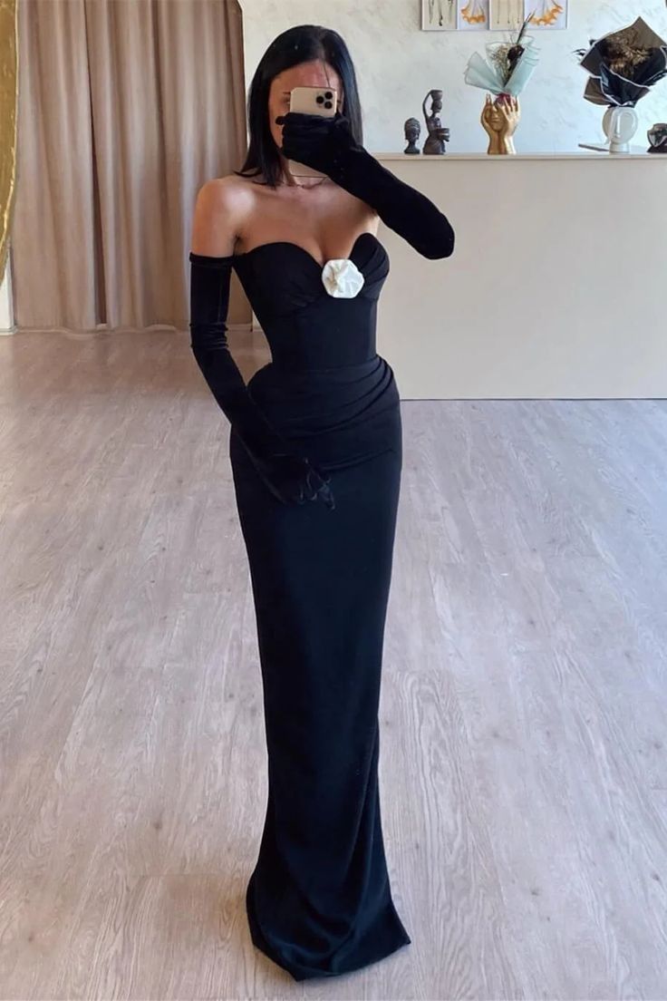 Classy Mermaid Sweetheart Black Satin Prom Dresses Impress 22th Birthday Outfits Graduation Dress RB1513
