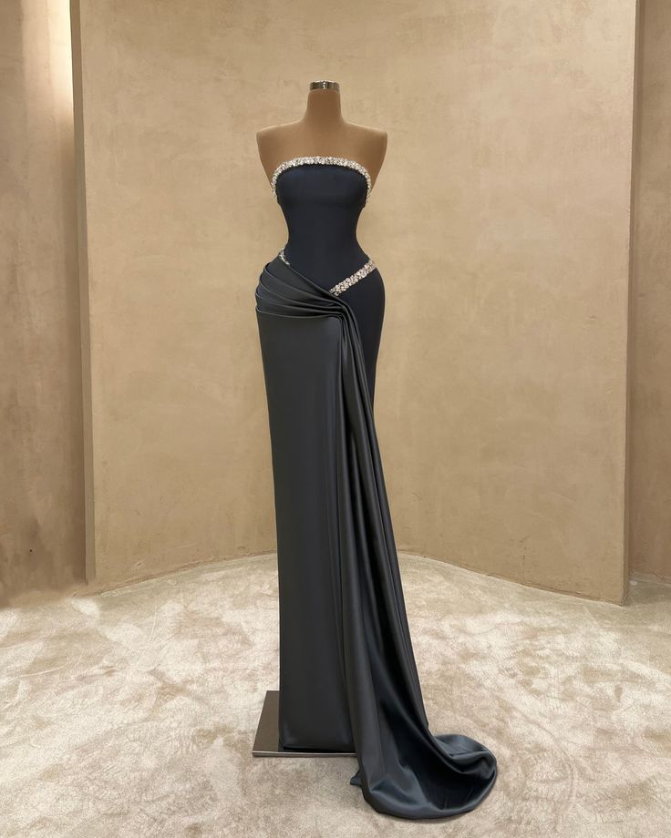 Modest Mermaid Strapless Satin Pleated Black Long Prom Dresses Impress 22th Birthday Outfits Prom Gowns RB1556
