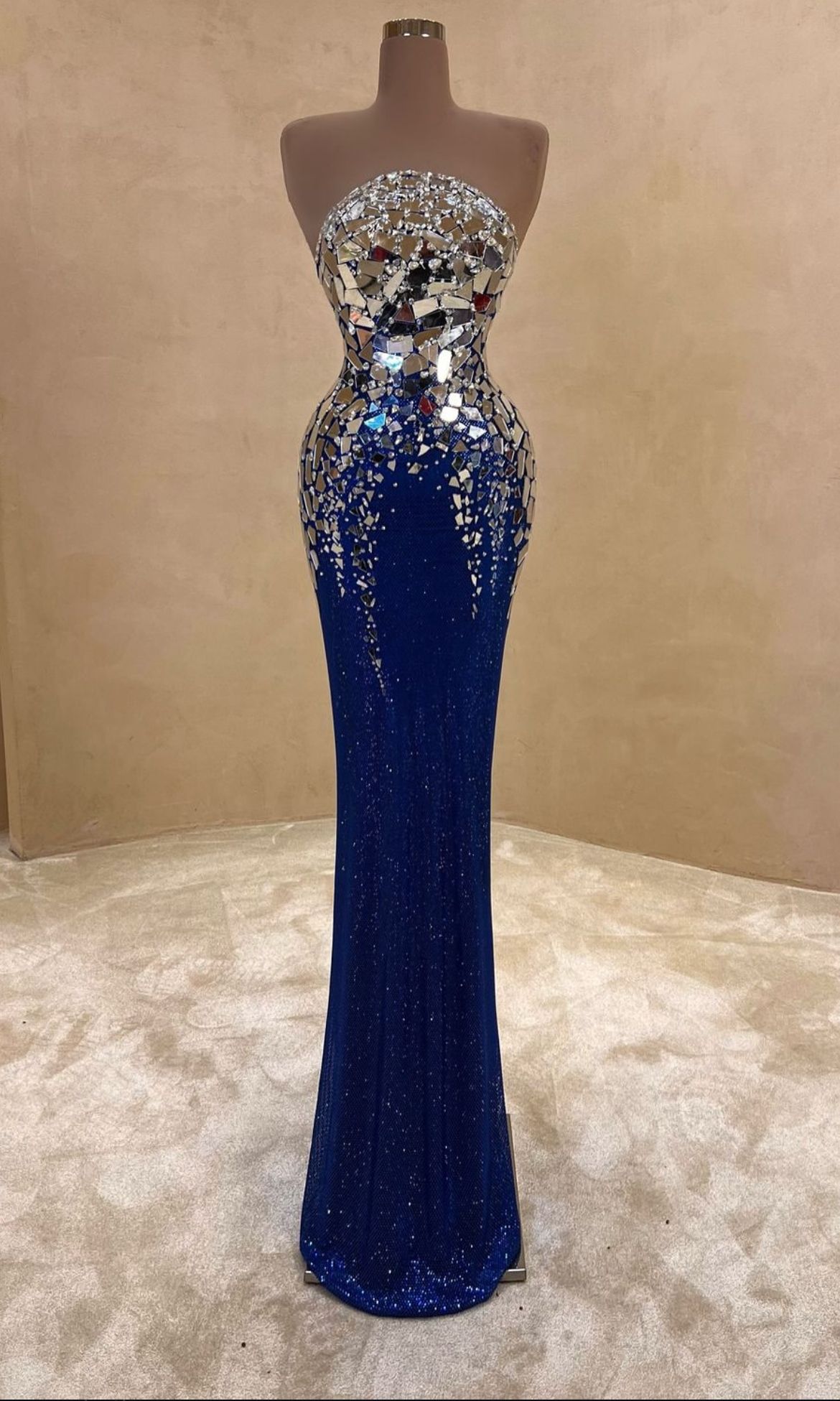 Modest Mermaid Strapless Royal Blue Sequin Silver Beaded Long Prom Dresses Impress 22th Birthday Outfits Prom Gowns RB1559
