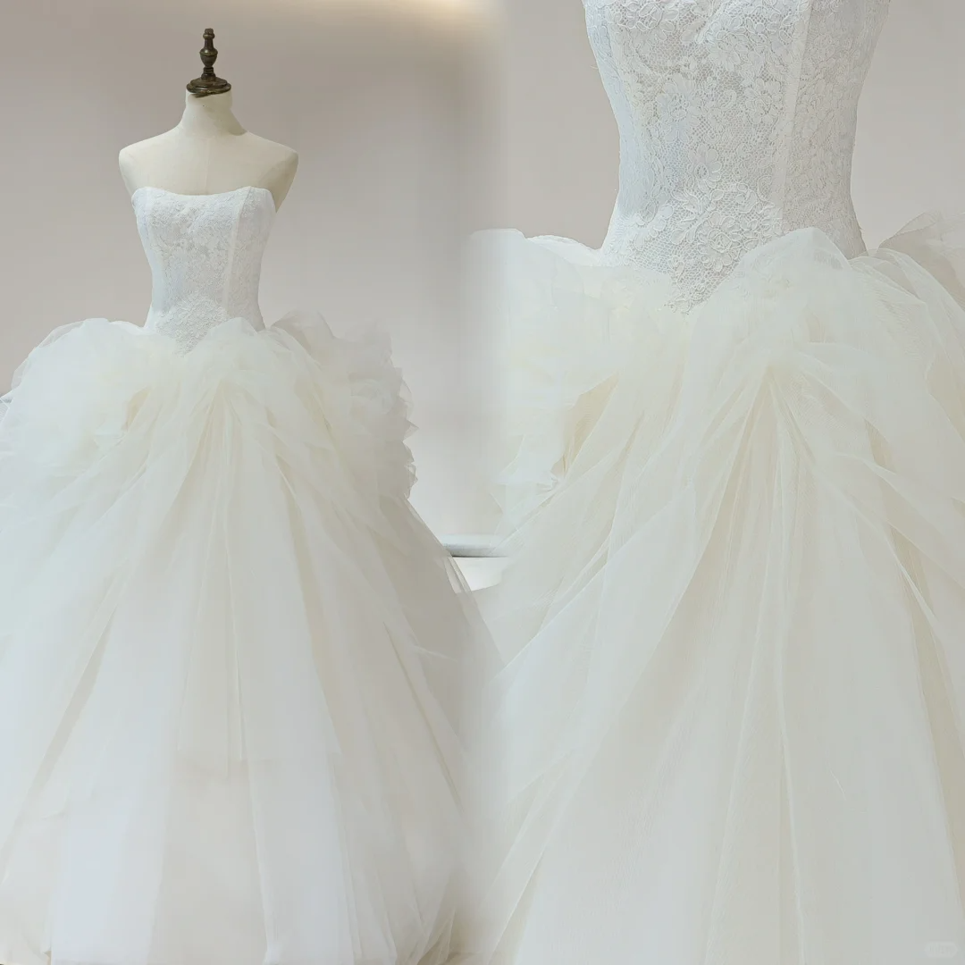 Elegant Ball Gown Strapless Sleeveless Lace Fitted Long Wedding Dress Bridal Gown Wedding Dresses RB1606