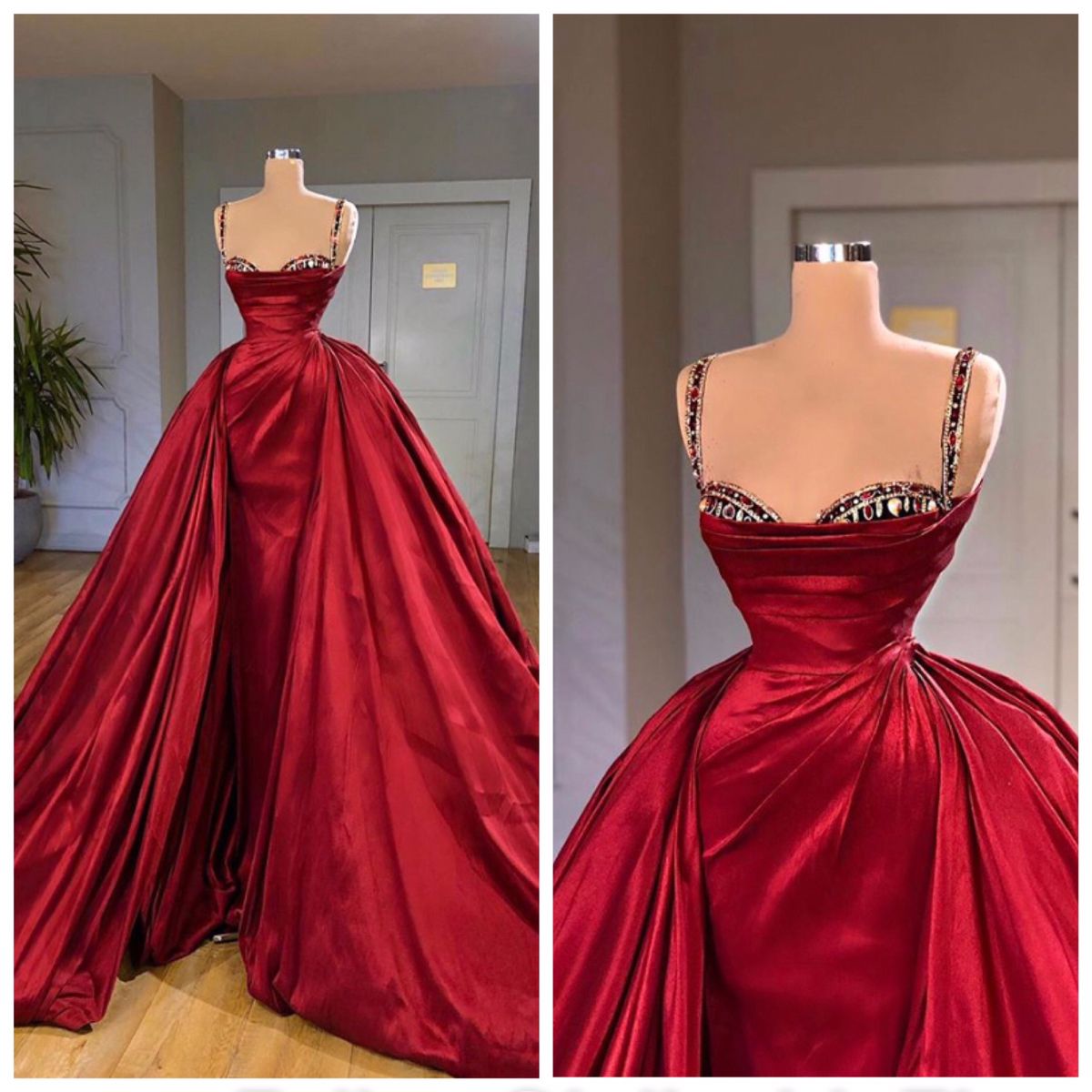 Chic Ball Gown Spaghetti Strap Burgundy Satin Long Prom Dresses Impress 18th Birthday Outfits Prom Gown RB1623