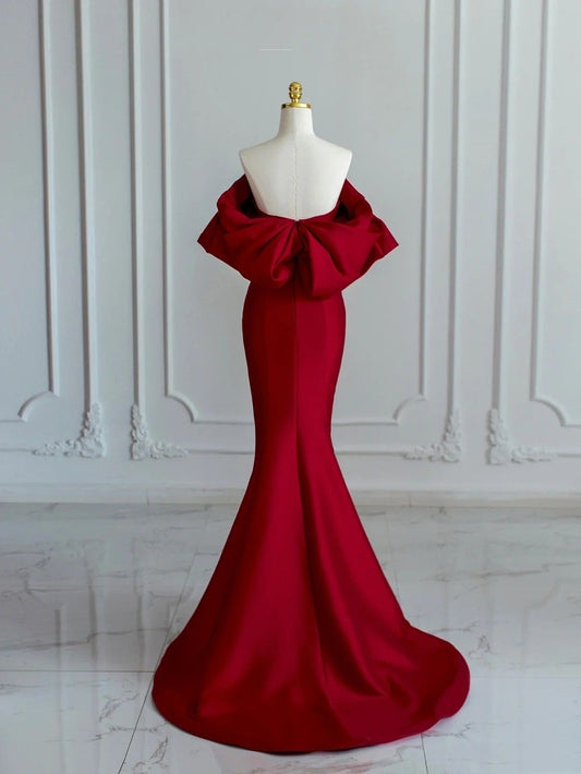 Modest Mermaid Off The Shoulder Red Prom Dresses Long Party Dress 21st Birthday Outfits Graduation Dress RB1686