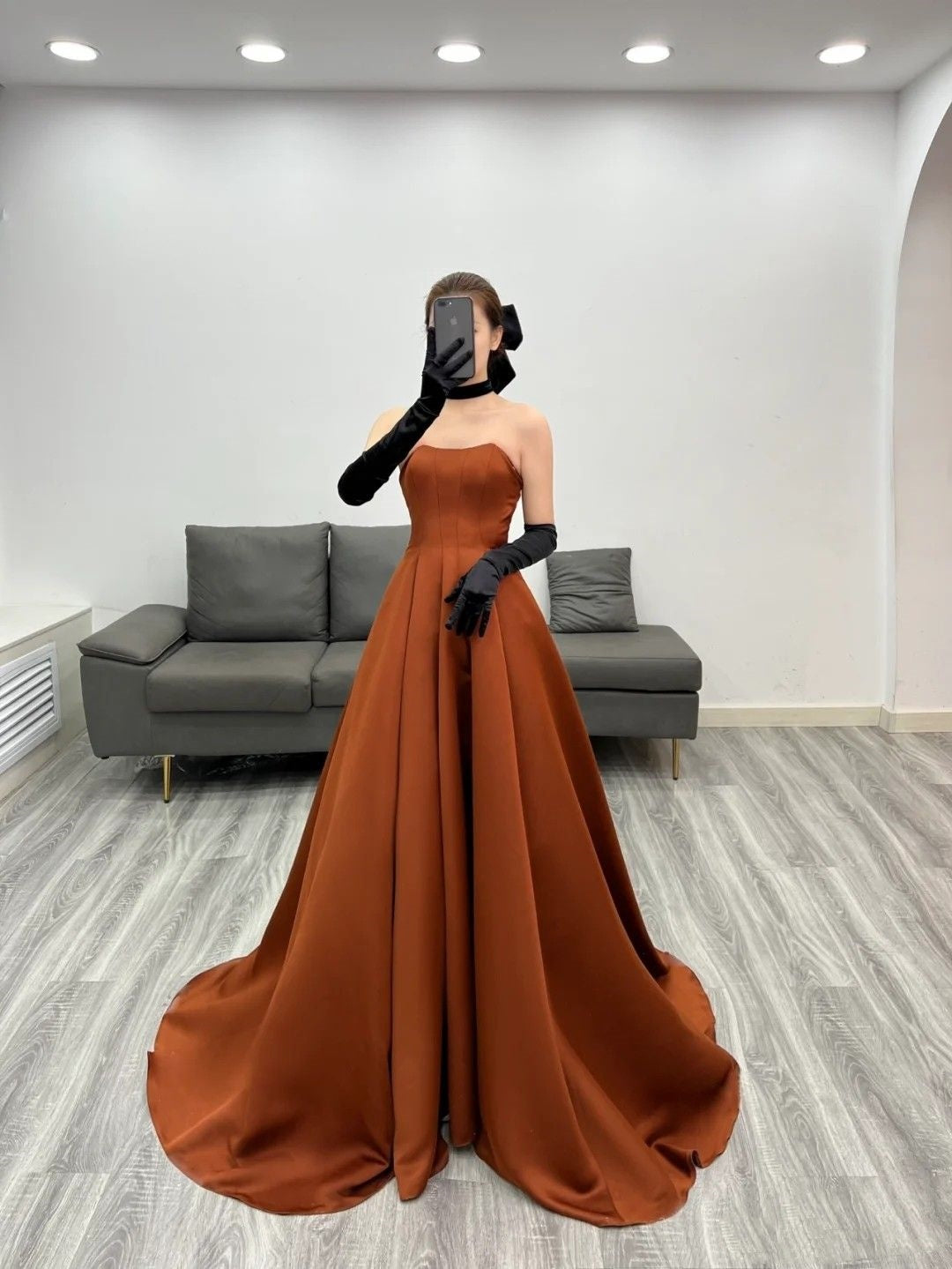 Princess Ball Gown Strapless Brown Long Prom Dresses Impress 16 Birthday Outfits Prom Gown RB1687