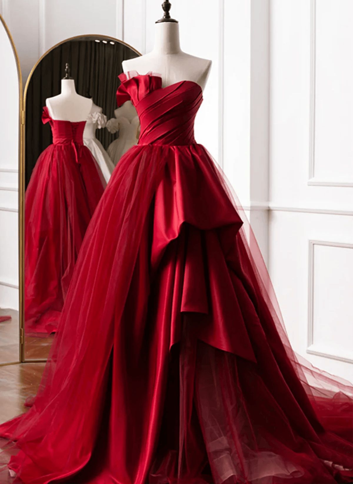 Princess Ball Gown Strapless Red Long Prom Dresses Impress 16 Birthday – RubyFashionDress