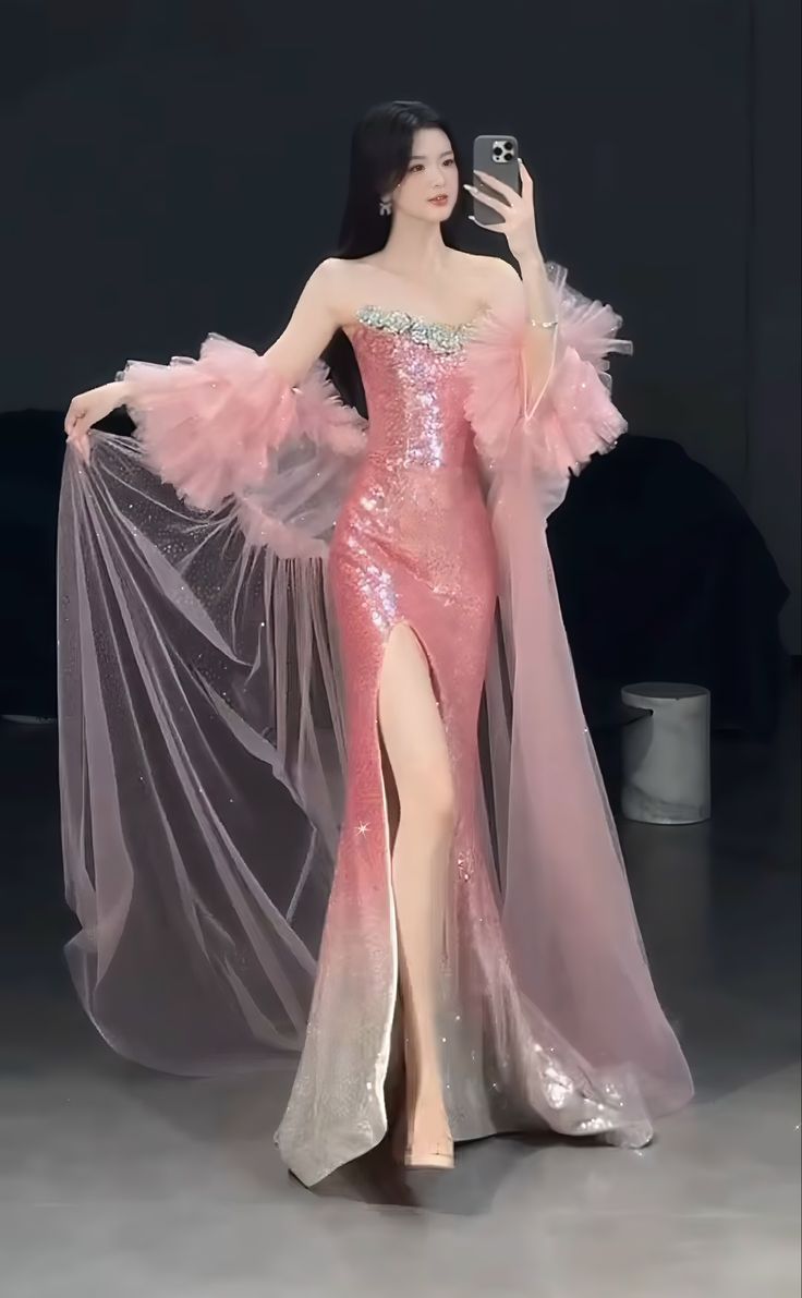 Fairy-tale Mermaid Sweetheart Pink Sequin Long Prom Dresses For Teens Formal Dress Birthday Outfits Prom Gown RB1694