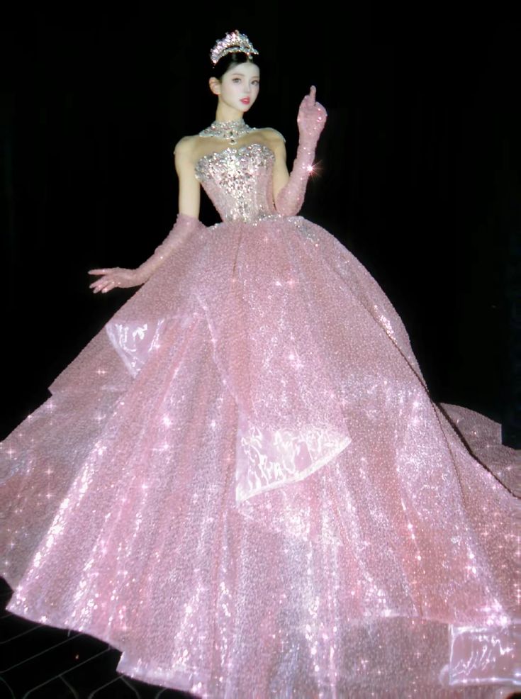 Princess Ball Gown Strapless Pink Sequin Long Prom Dresses Impress 16 – RubyFashionDress