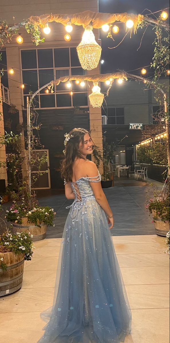 Chic A Line Straps Blue Tulle Long Prom Dresses Formal Dress Birthday Outfits Prom Gown RB1707