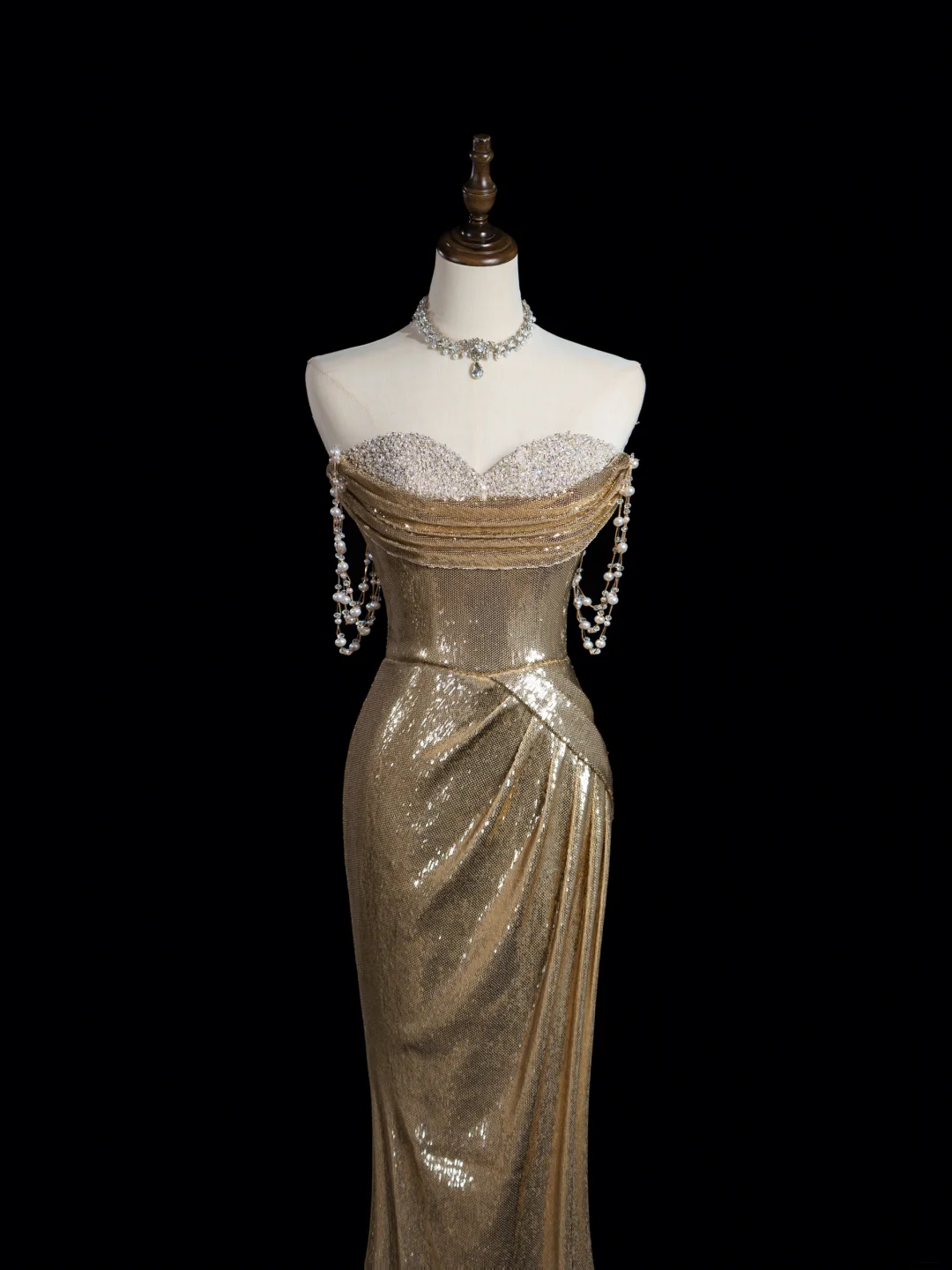 Sparkle Mermaid Sweetheart Gold Sequin Long Prom Dresses Impress 18th Birthday Outfits Prom Gown RB1866