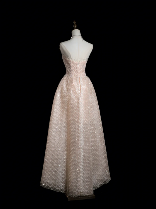 Retro Ball Gown Strapless Light Pink Sequin Long Prom Dresses Impress 18th Birthday Outfits Prom Gown RB1887