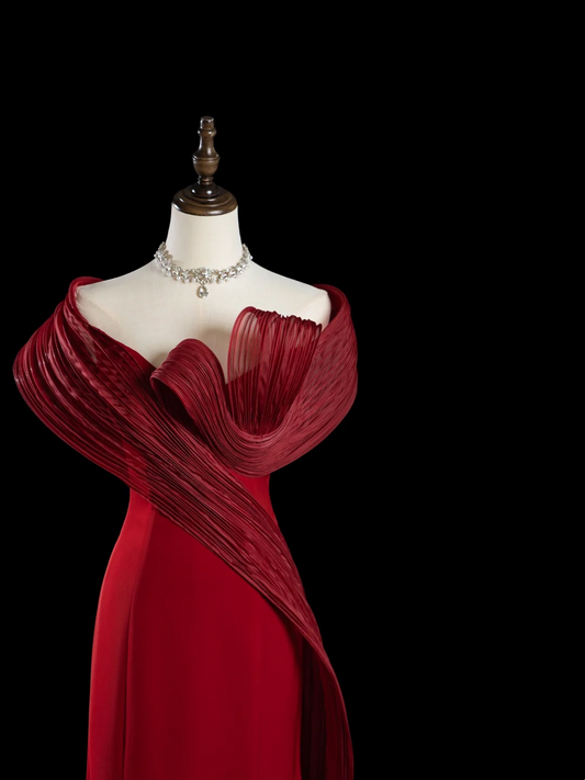 Retro Mermaid Off The Shoulder Burgundy Satin Long Prom Dresses Impress 18th Birthday Outfits Prom Gown RB1868