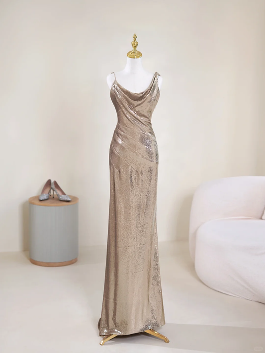 Sparkle Mermaid Asymmetrical Straps Champagne Sequin Long Prom Dresses Impress 19th Birthday Outfits Prom Gown RB1901
