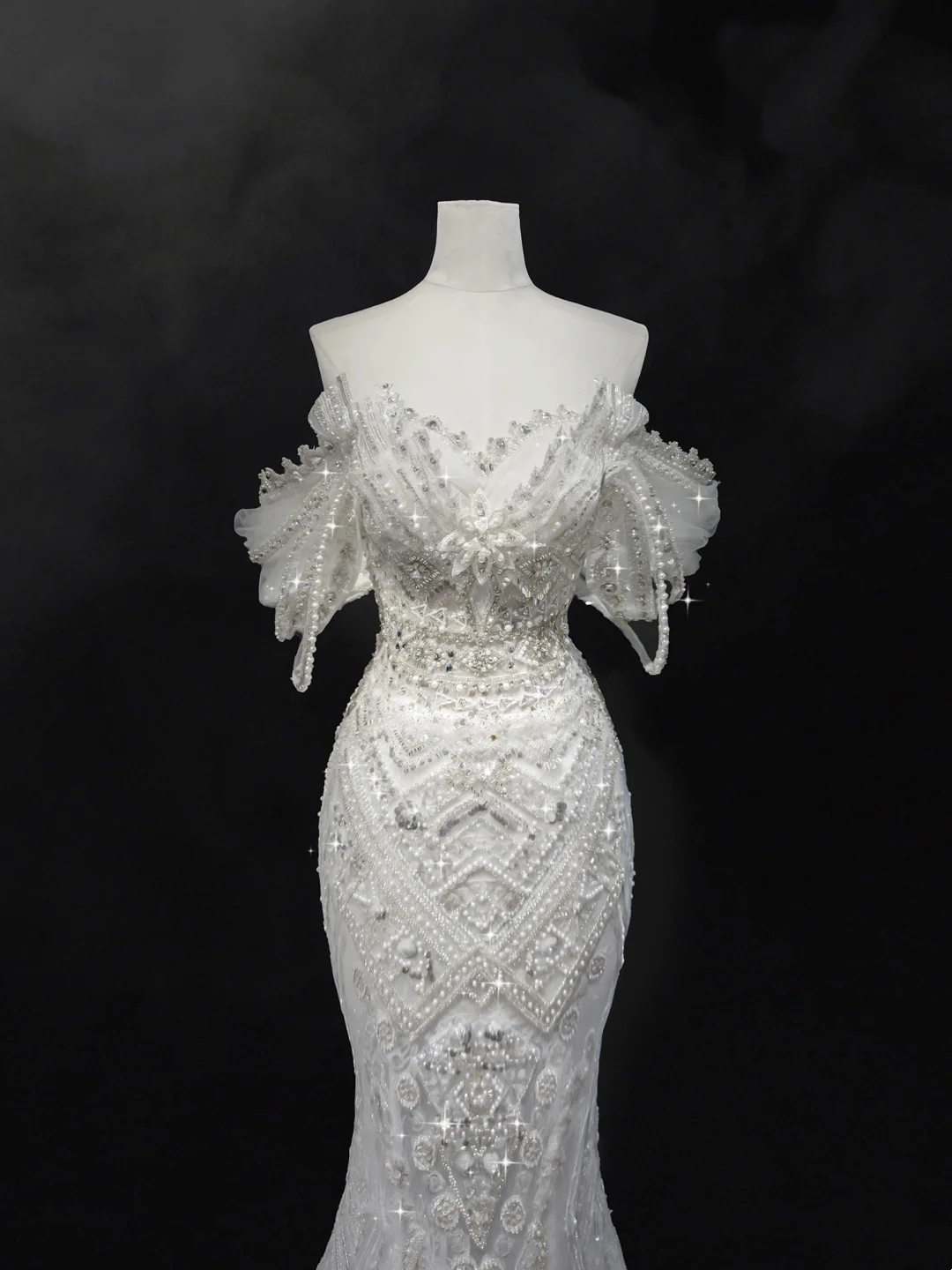 Princess Mermaid Off The Shoulder Short Sleeves Lace Sequin Fitted Long Wedding Dress Bridal Gown White Wedding Dresses RB1907
