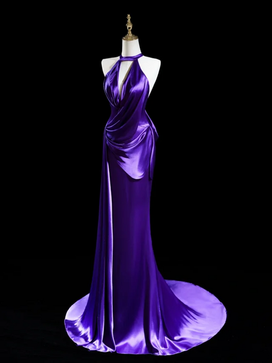 Modest Mermaid Scoop Neck Grape Silk Satin Long Prom Dresses Impress 19th Birthday Outfits Prom Gown RB1920