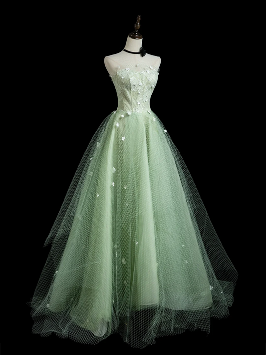 Chic Ball Gown Strapless Mint Green Tulle Senior Aesthetic Prom Dresses Prom Gowns Formal Outfits Graduation Dress RB1936