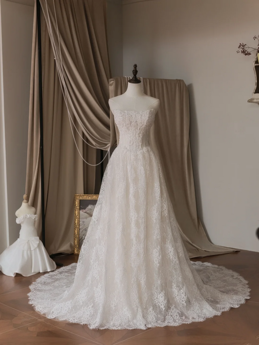 Vintage A Line Strapless With Removable Long Sleeve Lace Fitted Corset Long Wedding Dress Bride Gowns White Wedding Dresses RB2043