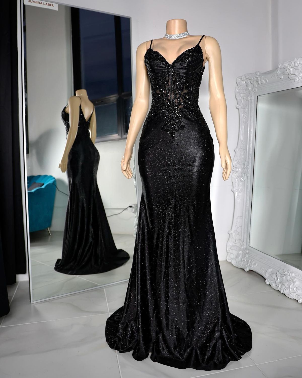 Charming Mermaid Spaghetti Straps Black Sequin Prom Dresses For Teens Formal Dress Party Outfits Prom Gown RB2143