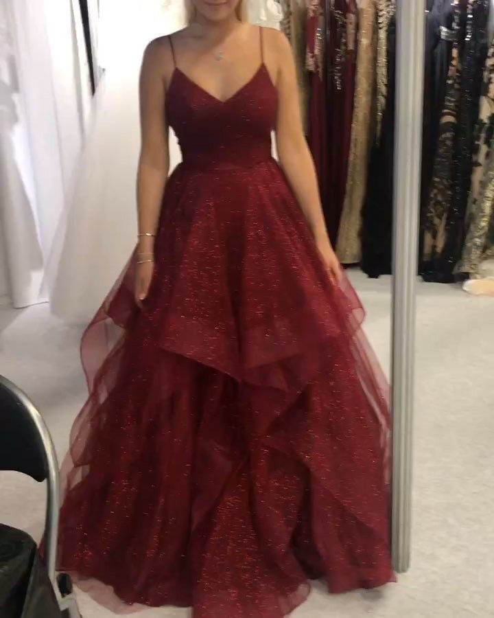 Classy Ball Gown Spaghetti Straps Burgundy Tulle Prom Dresses Inspo For Teens Formal Dress Party Outfits Prom Gowns RB2166