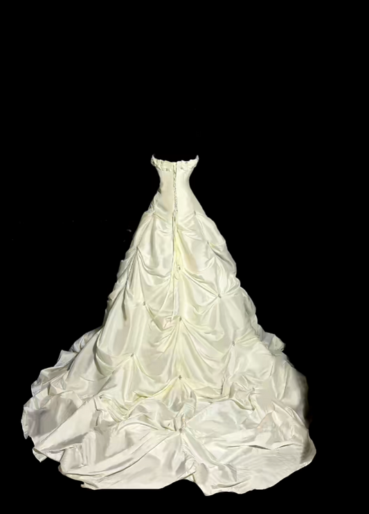Unique Wedding Dresses Ball Gown Strapless Ivory With Ruffles Beaded Long Brides Gown N3426