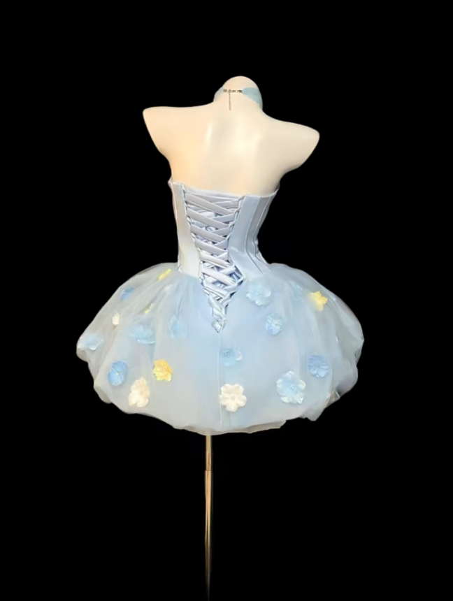 Pretty Ball Gown Strapless Light Sky Blue For Women Girls Teens Graduation Inspo Short 15th Birthday Outfits Homecoming Dresses RB3096