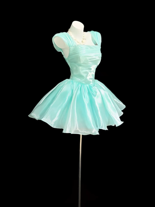 Cute Ball Gown Square Neck Tiffany Blue Mini Senior Inspo Short Birthday 17th Party Outfits Formal Homecoming Dresses RB3102