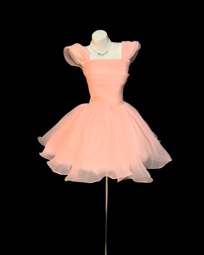 Cute Ball Gown Square Neck Blush Pink Mini Senior Inspo Short Birthday 17th Party Outfits Formal Homecoming Dresses RB3103