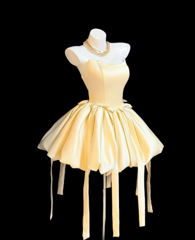 Pretty Ball Gown Sweetheart Yellow Satin For Women Girls Teens Graduat – RubyFashionDress