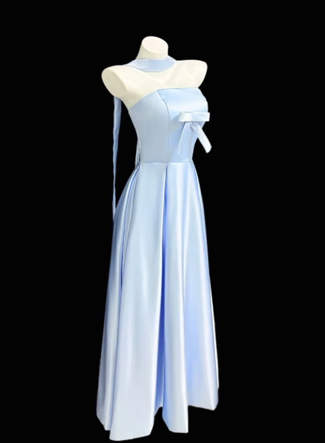 Modest A line Strapless Light Sky Blue Satin Birthday Dress Sleeveless – RubyFashionDress