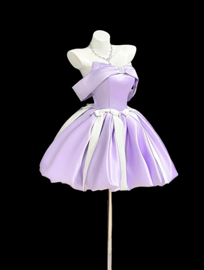 Aesthetic Ball Gown Off The Shoulder Lilac 18th Birthday Outfit Ideas With Bow Inspo Short Hoco Gown Homecoming Dresses RB3120
