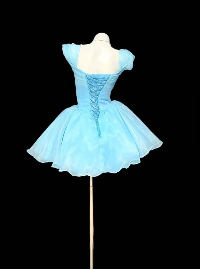 Fairy Ball Gown Tiffany Blue Square Neck Graduation Gown Mini Senior Inspo Short Homecoming Dress RB3125