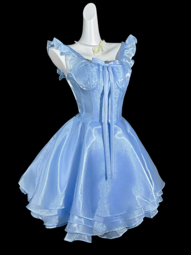 Charming Ball Gown Square Neck Blue Mini University Ideas Homecoming Dress Inspo Short Birthday Dresses Senior Graduation Outfits RB7055