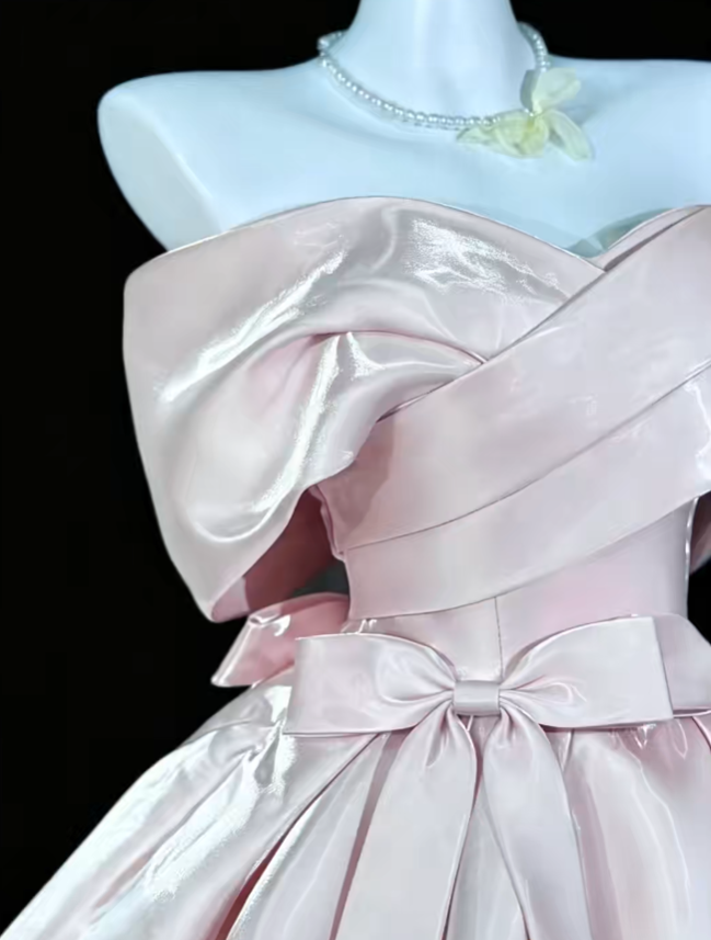 Unique Ball Gown Off The Shoulder Pink With Bow University Ideas Homecoming Dress Inspo Short Senior Party Cocktail Outfits RB7058