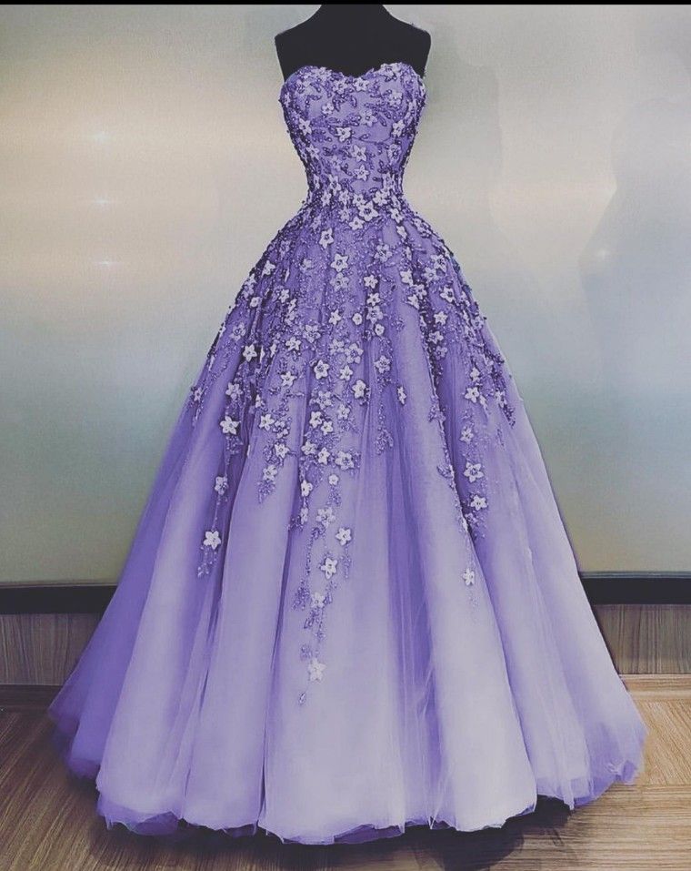 Cute Ball Gown Sweetheart Lilac Lace Tulle Prom Dresses Party Dress Birthday Outfits Graduation Dress RB759