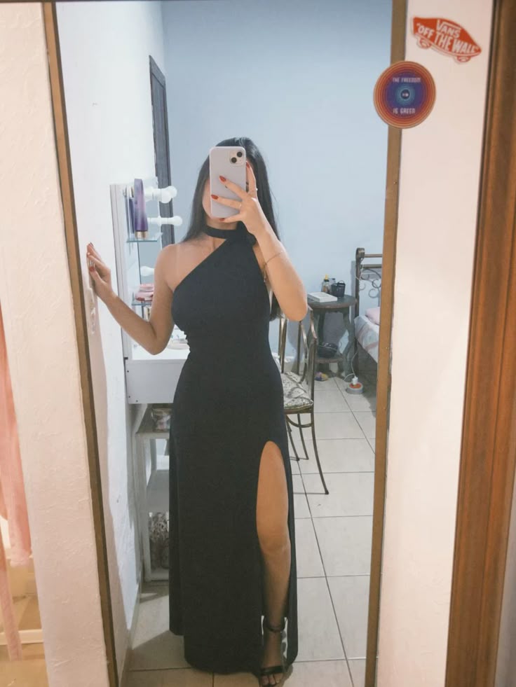 Elegant Mermaid One Shoulder Black Slit Senior Aesthetic Prom Dresses Prom Gowns Birthday Outfits Graduation Dress RB781