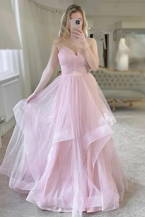 Elegant Ball Gown Spaghetti Straps Burgundy Layers Tulle Long Prom Dresses Inspiration Trending Evening Gowns Formal Dress RB787