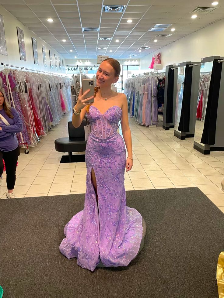 Charming Mermaid Sweetheart Lilac Lace Prom Dresses Party Dress 20th Birthday Outfits Graduation Dress RB792