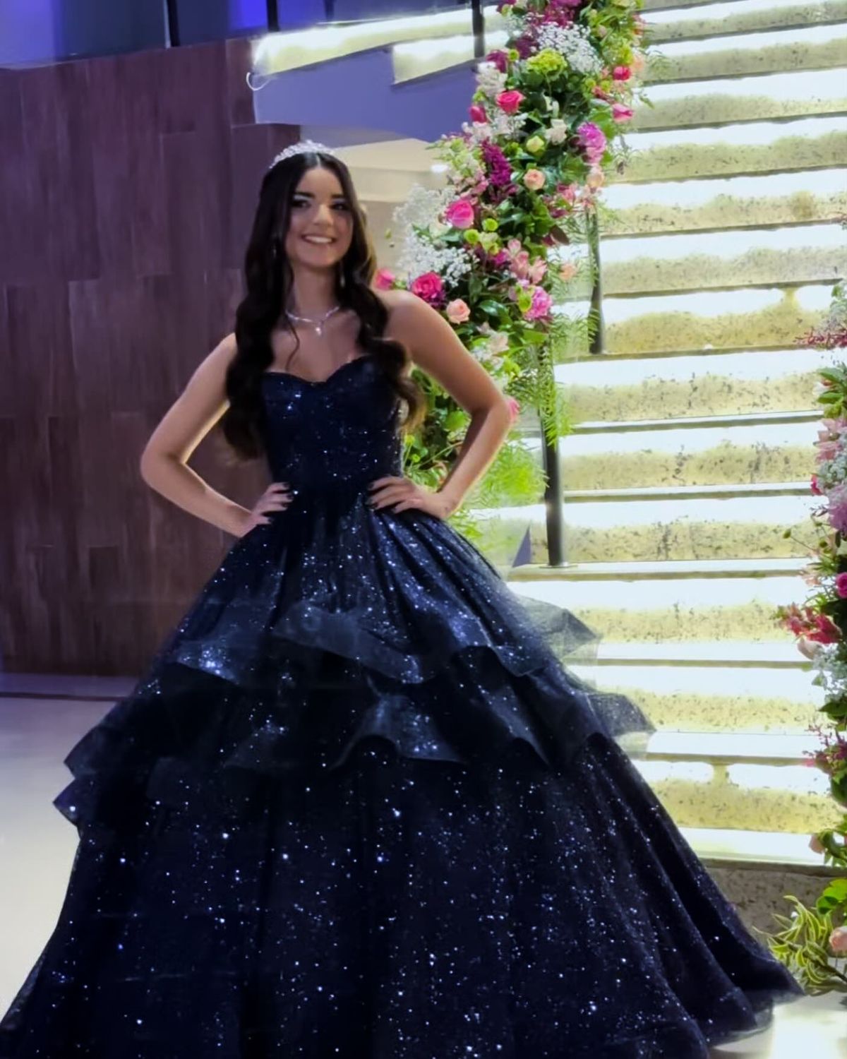 trending formal dresses Elegant Ball Gown Spaghetti Straps Navy Blue Layers Tulle Long Prom Dr – RubyFashionDress Actually Supportive Dresses for active_product Color:Black/Wood Top