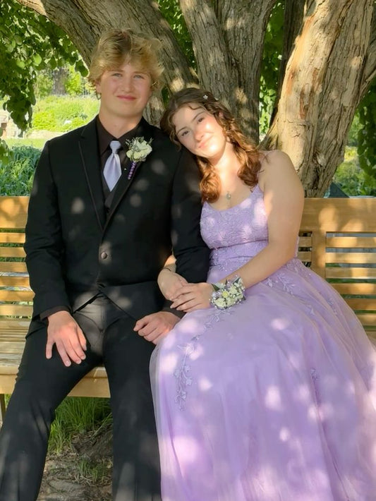 Cute Ball Gown Spaghetti Straps Lilac Lace Prom Dresses Party Dress Birthday Outfits Graduation Dress RB757
