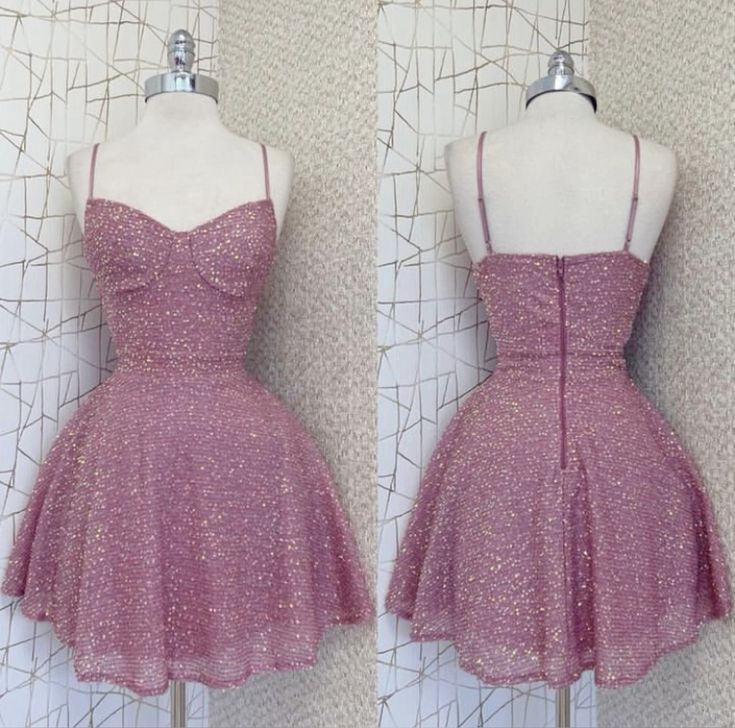 Trendy A Line Spaghetti Straps Pink Sequins Short 16th Birthday Dress Homecoming Dresses Cocktail Gown RB829