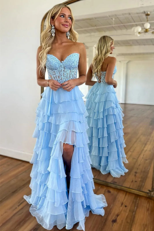 Classy Ball Gown Sweetheart Yellow Slit Chiffon Prom Dresses Party Dress 20th Birthday Outfits Graduation Dress RB883