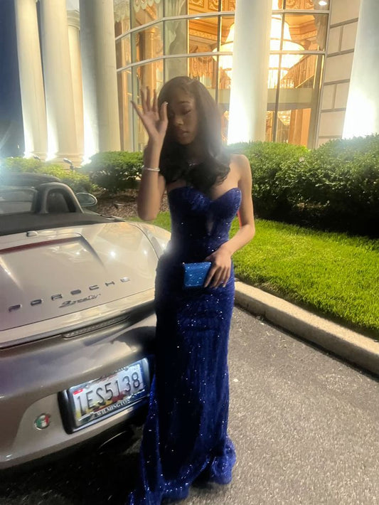 Unique Mermaid Sweetheart Royal Blue Sequins Prom Dresses Party Dress 21st Birthday Outfits Graduation Dress RB900