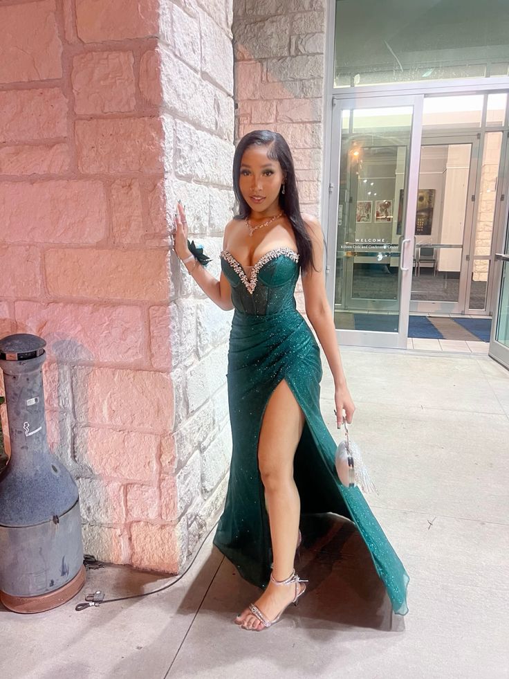 Unique Mermaid Sweetheart Sequin Black Girl Green Prom Dresses Long Party Dress 21st Birthday Outfits Graduation Dress RB928