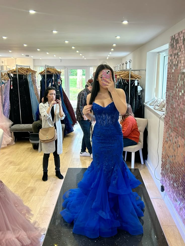 Elegant Mermaid Spaghetti Straps Royal Blue Lace Prom Dresses Party Dress 16th Birthday Outfits Senior Graduation Dress RB929