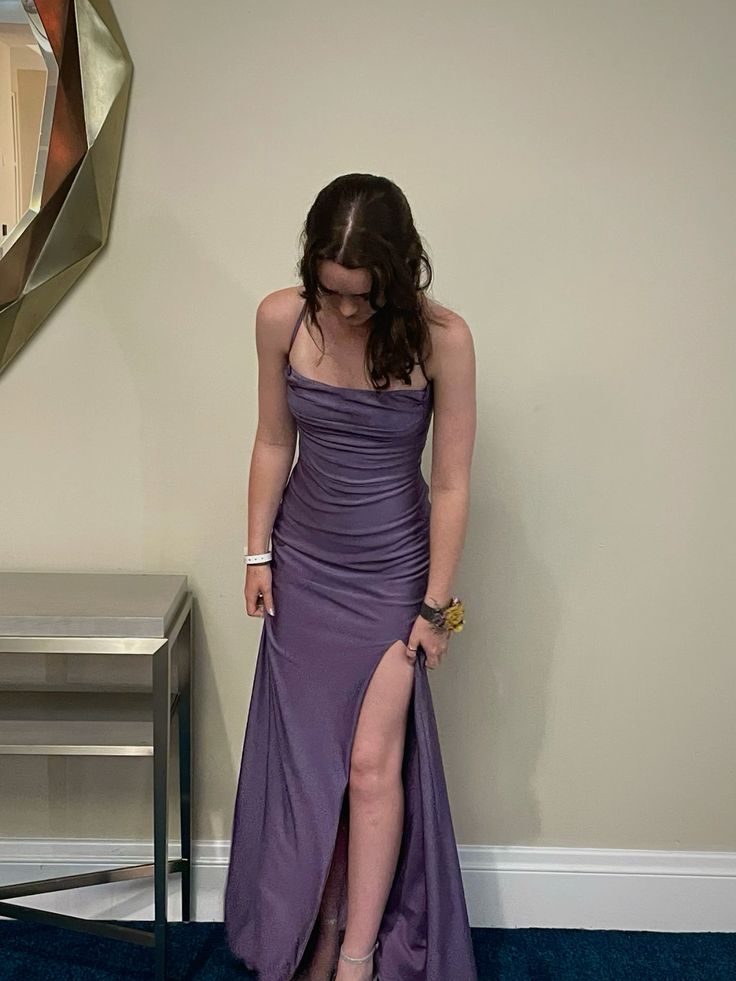 Sexy Mermaid Spaghetti Straps Grape Slit Prom Dresses Long Party Dress 22th Birthday Outfits Graduation Dress RB965