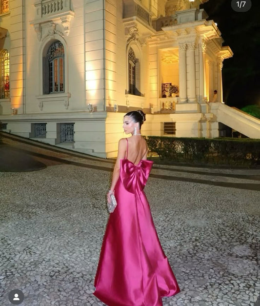 Sexy Mermaid Spaghetti Straps Hot Pink Satin Prom Dresses Long Party Dress 21st Birthday Outfit Graduation Dress RB987