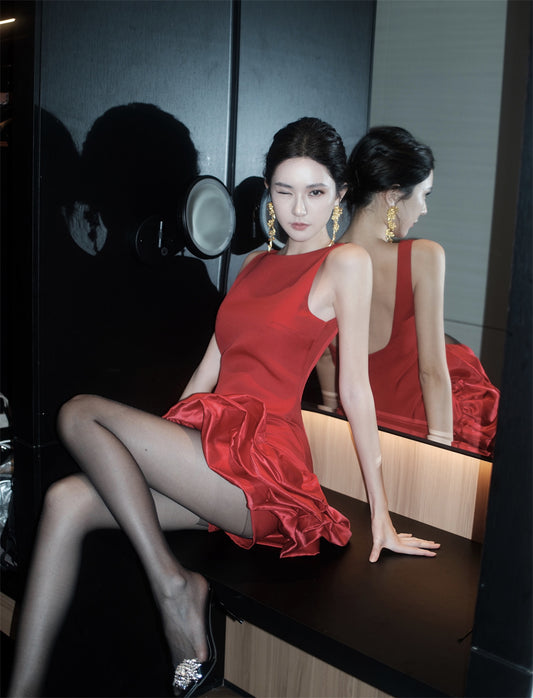 Fashion Red Bateau A-Line Short Party Dress Backless Birthday Dress RF01005