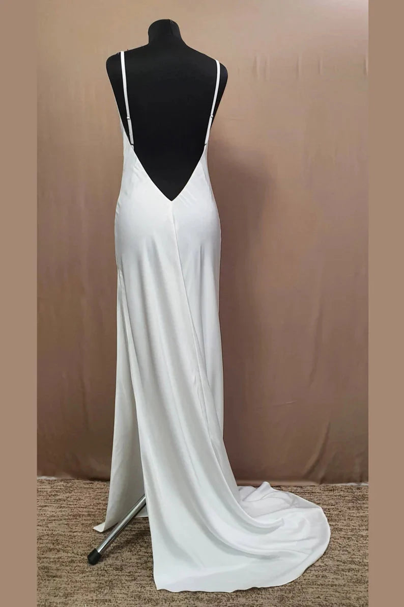 Dusty Purple Satin Long Cowl Neck Bridesmaid Dress with Slit RF0426