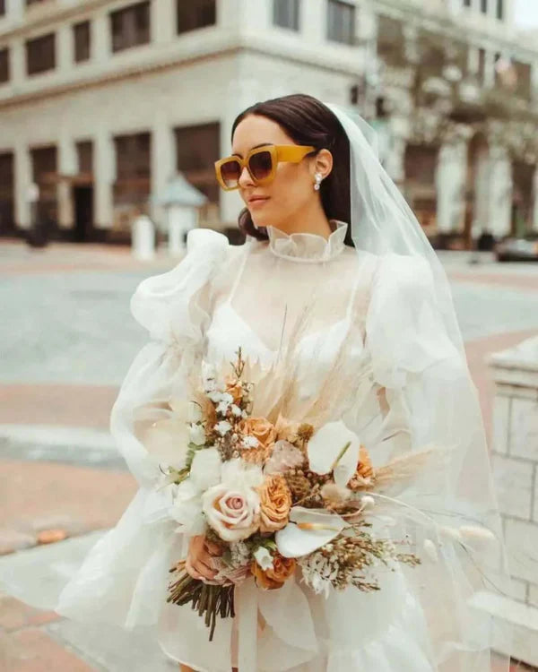 Short Beach Vintage Unique Long Sleeves Wedding Dresses- RF0450