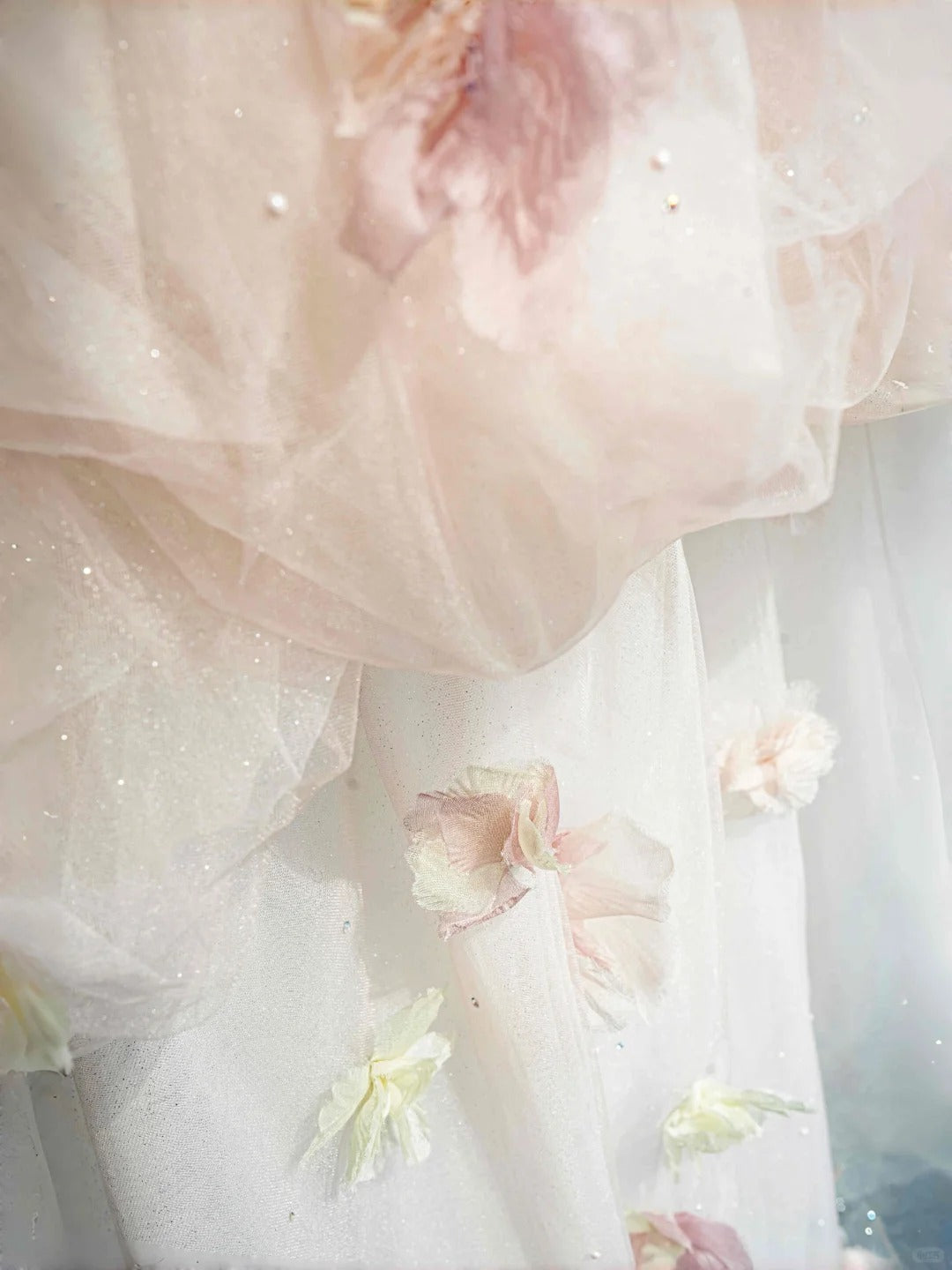 Pretty Light Pink Off-the-shoulder A-Line Layered Tulle Applique Wedding Dress Sweet 16 Dress RF0478